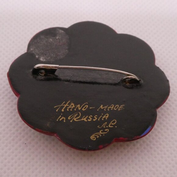 Christmas Santa Claus Pin/Brooch Russian Lacquer Hand Painted Signed - Picture 6 of 8